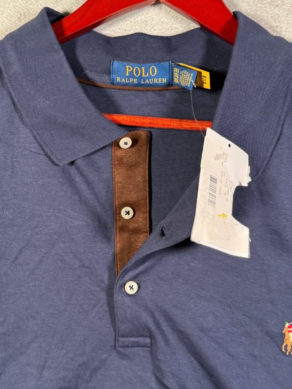 Polo Ralph Lauren Long Sleeve Shirt Mens 3XLT 3XL Tall Blue Suede Placket $138